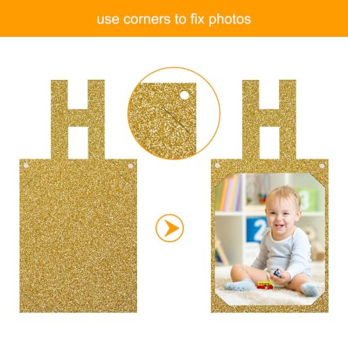 Gold Glitter Happy Birthday Banner with 4x6 Photo Slots