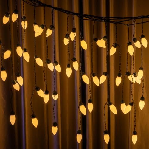 48FT Warm White Icicle Christmas Lights Outdoor 99 LED C9 Drops - Expandable