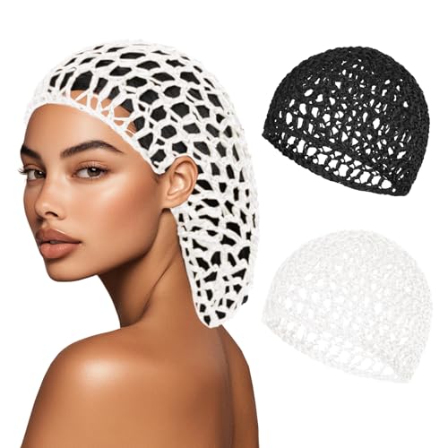 Mesh Crochet Hair Nets for Sleeping 2-Pack Breathable Sleep Cap