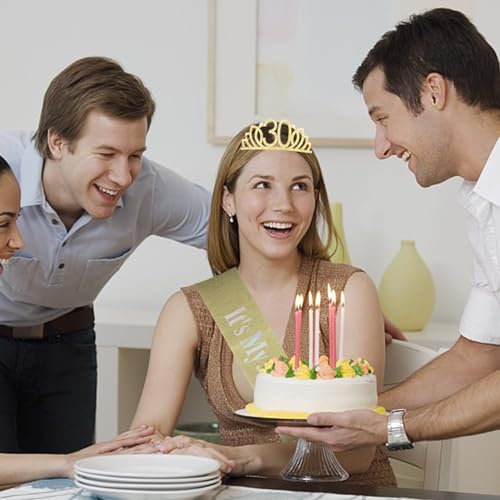 CURASA 30th Birthday Crown and Gold Sash Set for Women Party