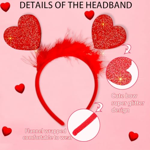 Red Heart Headband and Glasses Set for Wedding and Party Decor
