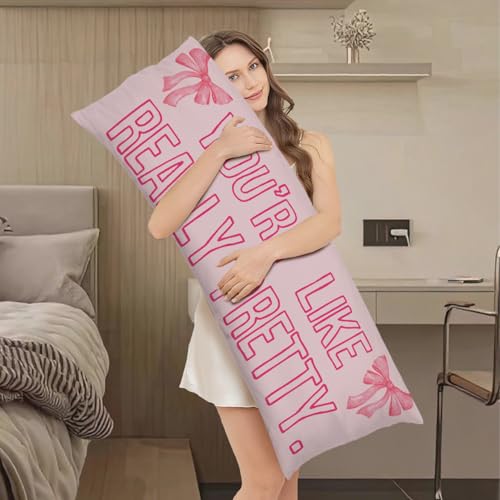 Pretty Pink Bow 20x54 Body Pillow Cover - Soft Flannel Coquette Bedding