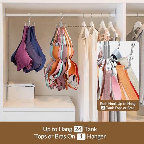 ZEDODIER Tank Top and Bra Hanger, 24-Garment Rotating Closet Organizer - Silver
