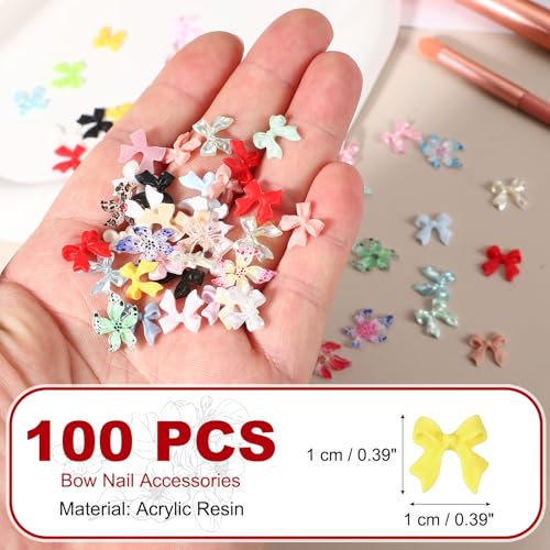 YELARXI Yellow 3D Nail Bows & Flower Acrylic Resin Charms 100 Pcs
