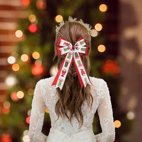 Ziyutam 5.5in Christmas Hair Bows for Girls Red Green Holiday Hair Clips
