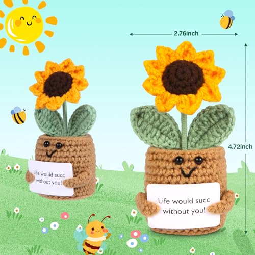 Handmade Crochet Sunflower Pot Set - Inspirational Gift for Women
