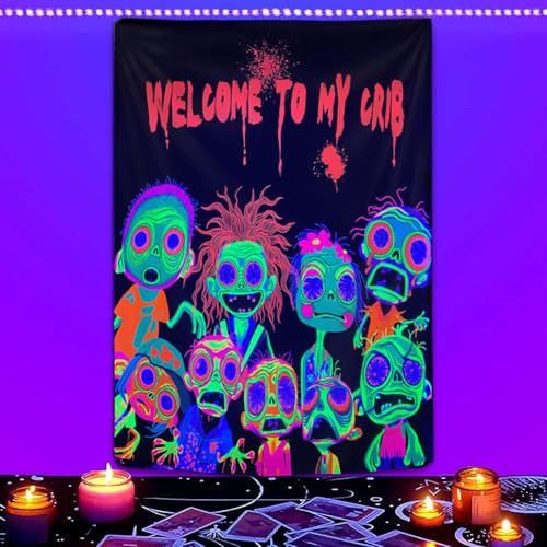 Blacklight Horror Tapestry - Glow in the Dark Wall Art 29" x 37"