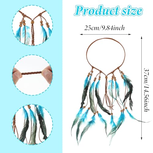 Guduling Blue Feather Indian Headband Boho Hippie Hair Accessory