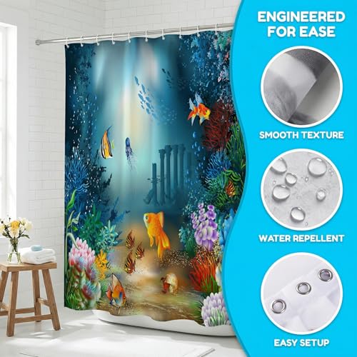 Ocean Fish Shower Curtain for Kids Bathroom | Waterproof 72x72