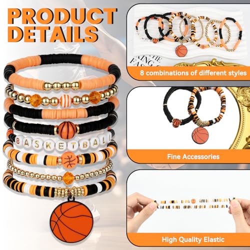 8 Pack Stackable Sports Beaded Bracelets for Women Game Day Team Gifts