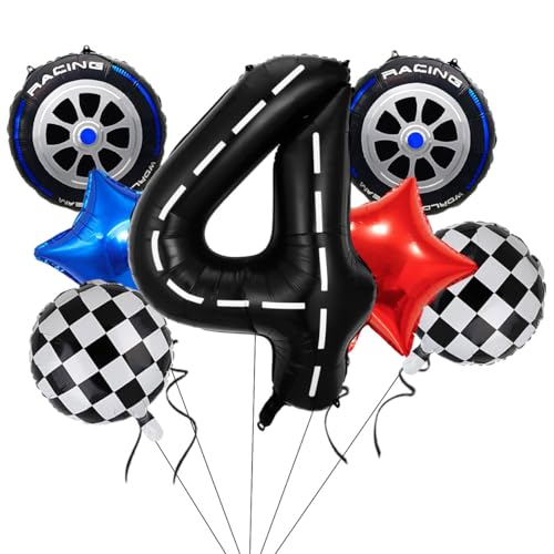 Race Car Birthday Balloons Set - 7 Pcs Foil Decorations for 4th Party