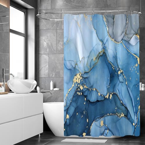 Blue Marble Shower Curtain 36x72 Inch Modern Abstract Bathroom Decor - BayNook