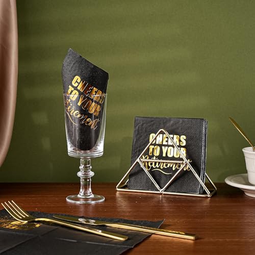 25-Count Retirement Cocktail Napkins - 3-Ply Black Gold Foil