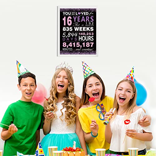 Sweet 16 Party Poster - Black Purple 11x14 Birthday Decor