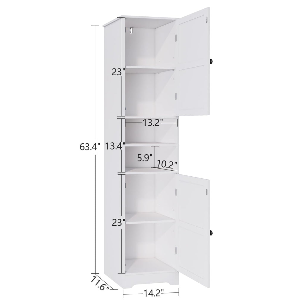 Viaozutis Tall Bathroom Storage Cabinet, Vertical Freestanding Organizer with Adjustable Shelf, Slim Design for Small Bathrooms, Towels & Toiletries Storage（White）