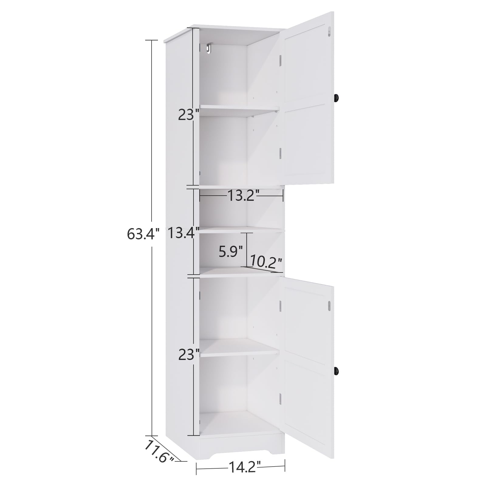 Viaozutis Tall Bathroom Storage Cabinet, Vertical Freestanding Organizer with Adjustable Shelf, Slim Design for Small Bathrooms, Towels & Toiletries Storage（White）