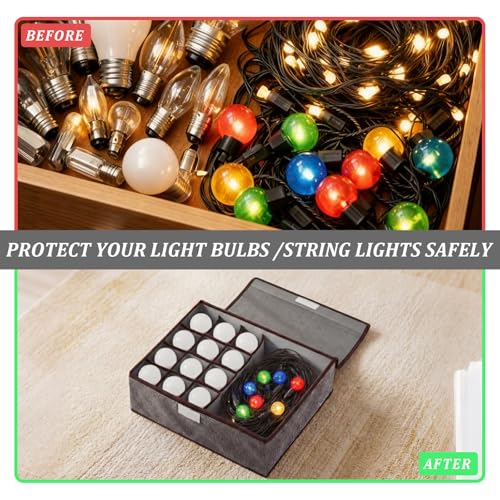 Hoteam 13 Compartment Light Bulb Organizer Box - Dustproof Storage for String Lights & Cords