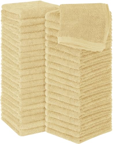 Beige 60 Pack Cotton Washcloths - 12x12 Inches, Soft & Absorbent