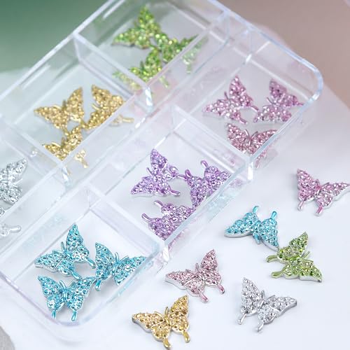 3D Butterfly Nail Charms Alloy Colorful Rhinestones for Nail Art