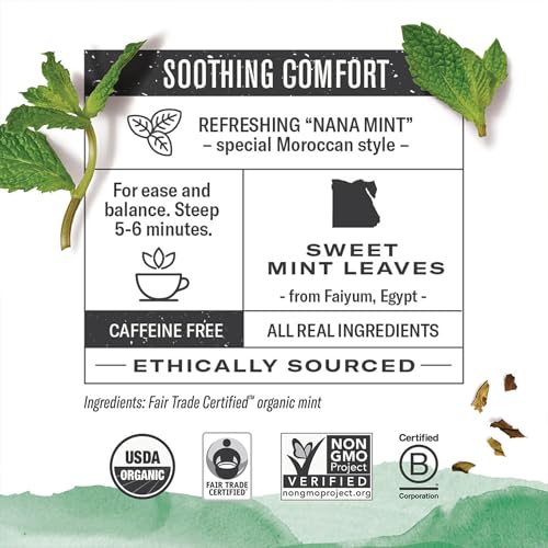 Numi Organic Moroccan Mint Tea - Caffeine-Free Herbal Tea Bags, 100 Count, Nana Mint, Fair Trade & Organic