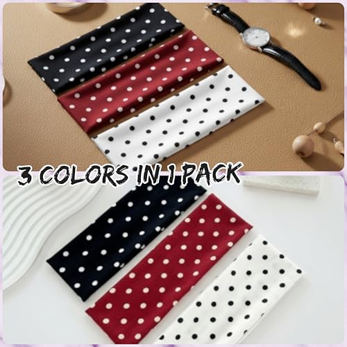 Polka Dot Headbands for Women 3-Pack Stretchy Non-Slip Hair Bands