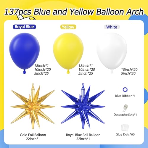 137pcs Royal Blue & Yellow Balloon Arch Kit for Parties