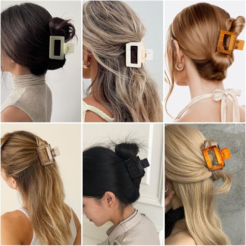 Papasgix 6 PCS Checkered Hair Claw Clips 1.97" Small Non-Slip Square Rectangle Hair Styling Accessories