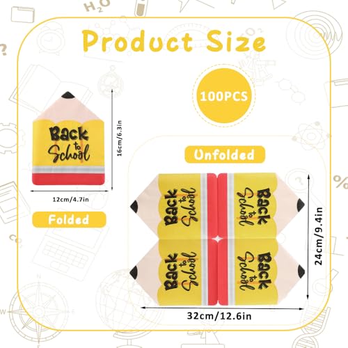 YGAUZ 100 PCS Pencil Shaped Paper Napkins - Back to School Party Supplies