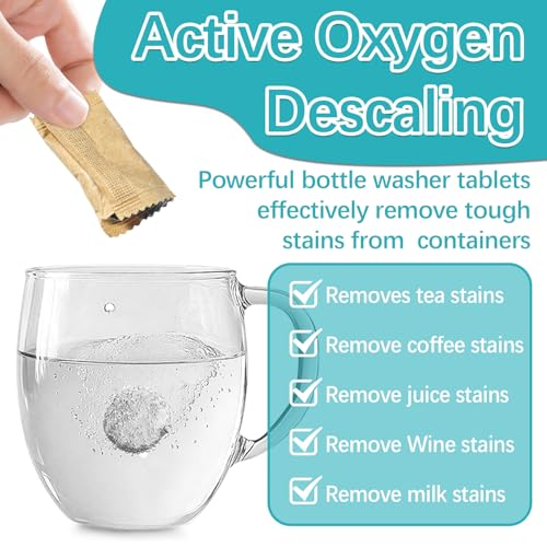40 Pcs Water Bottle Cleaning Tablets ? Bottle Washer Tablets,Chlorine-Free and Odorless Cup Cleaner Perfect For Thermos,Tumblers,Hydration Bladders,Coffee Mug, Stainless,Glass Container