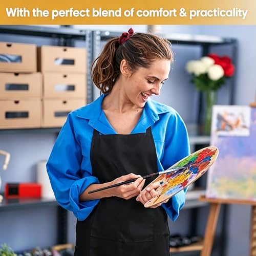 Okxiri 3 Pack Black Adjustable Waterproof Kitchen Aprons with Pockets