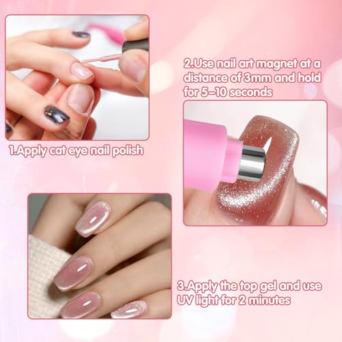 Cat Eye Nail Magnet Kit 4Pcs 3-in-1 Tool with Dual-Ended Pen & Guides
