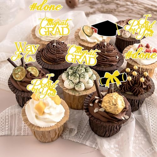 48 Pcs 2026 Graduation Cupcake Toppers Glitter Cap Party Decorations