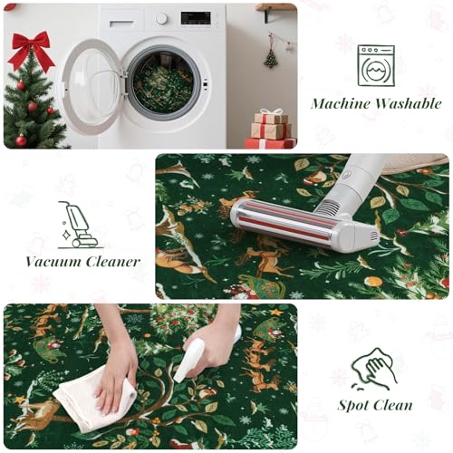 LIVEBOX Christmas 5x7 Green Area Rug - Holiday Tree & Santa Print, Washable Non-Slip Home Decor