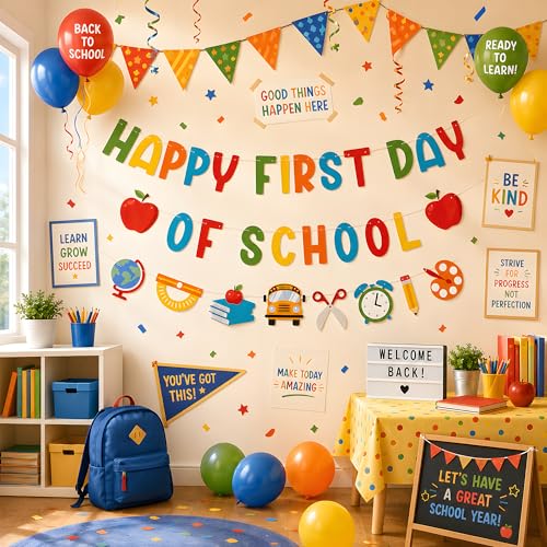 Happy First Day of School Banner - Back to School Classroom Decor
