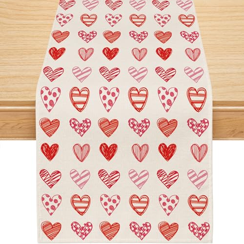 Valentines Table Runner Red Pink Love Hearts 13x60 Inch