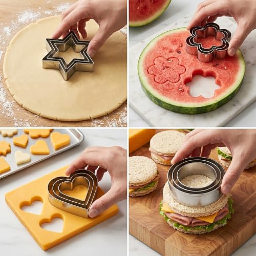 12-Piece Stainless Steel Cookie Cutters Set - Heart, Star, Flower, Round