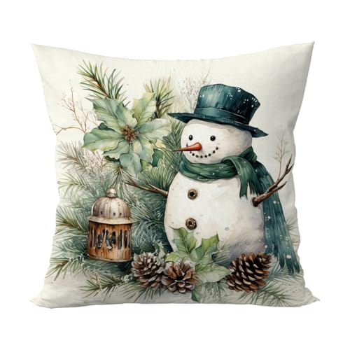 Geqtt Snowman-03 Flannel Throw Pillow Cover 18x18 Christmas Winter Decor