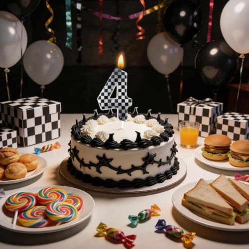 Checkered Number 4 Birthday Candle for Cake Decoration