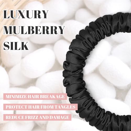 WantGor Black Satin Silk Hair Scrunchies 4-Pack - Gentle Hair Ties