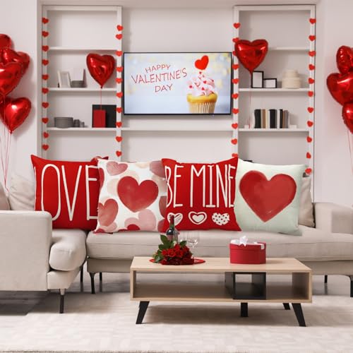 DIYDEC 4PCS Valentines Day Throw Pillow Covers, 18x18 Inch Red Heart Decor 1