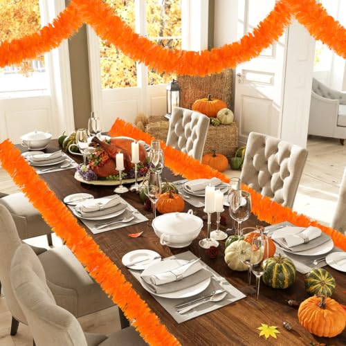 CCINEE 32.8ft Fall Tinsel Garland - Orange Metallic Foil Twist Decor for Halloween & Christmas