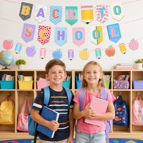 Back to School Banner - Pastel Pencil & Apple Classroom Decor