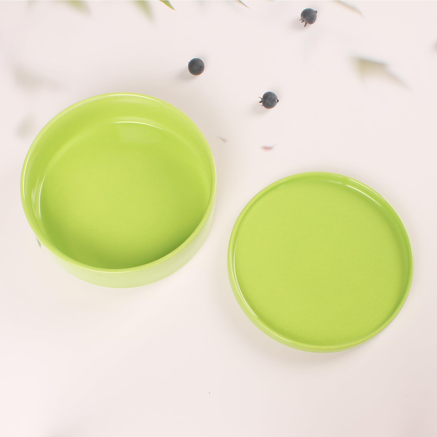 Regine Switzerland Mini Casserole Dish - 23 Ounce French White Ceramic Bakeware Set with Lids | Chip & Crack Resistant, Safe for Microwave, Dishwasher, Oven & Freezer (Green, 7.1")