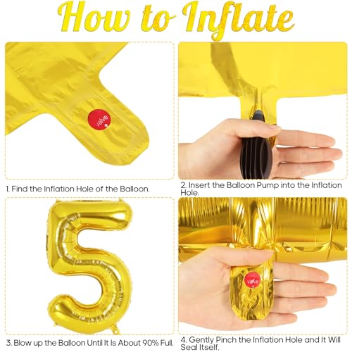 Giant Gold Number 5 Foil Balloon 40 Inch for 5th Birthday Party Decorations