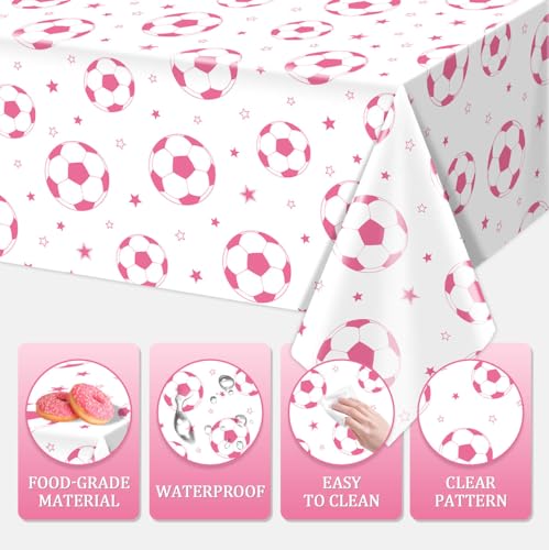 Pink Soccer Birthday Party Disposable Tablecloths - 3 Pack, 108x54in