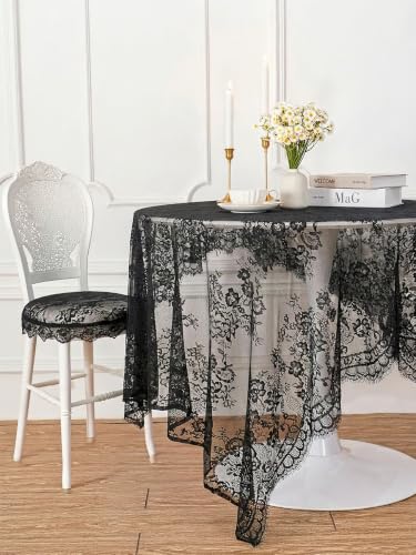 Black Lace Tablecloth 2 Pieces 60x120 Inch Vintage Floral Rectangular Overlay