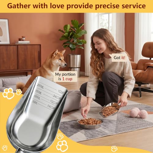 304 Stainless Steel Dog Food Scoop - 1 Cup Measuring Cup with Long Handle