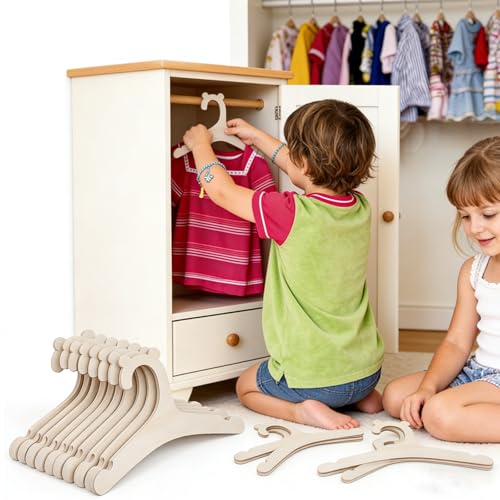 LIQWEI Wooden Baby Hangers with Bear Ears - 10 Pack Non-Slip Kids Hangers