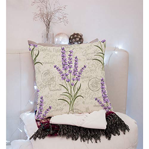 Floral Lavender Throw Pillow Cover - 18" x 18" Cotton Linen Cushion - Vintage Flower Design