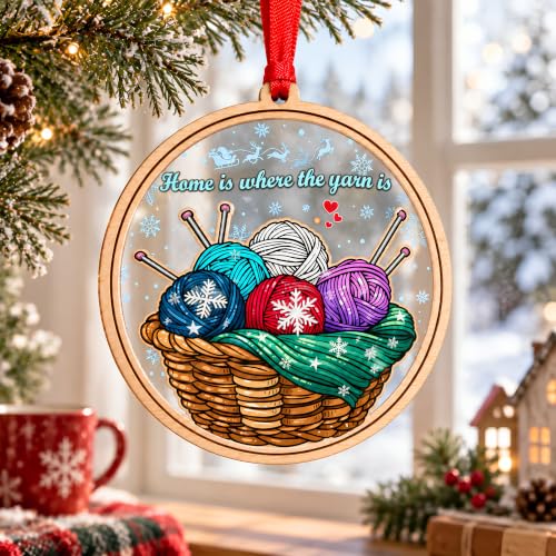 Knitting Ornament - Christmas Tree Decor for Knitting Lovers - Blue, Red, Purple & White Yarn Balls - Holiday Gift Idea